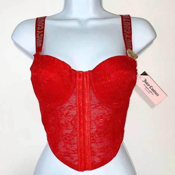 Juicy Couture Red Lace Sexy Bustier Convertible Strapless Bra Top 34B NWT - Picture 2 of 7